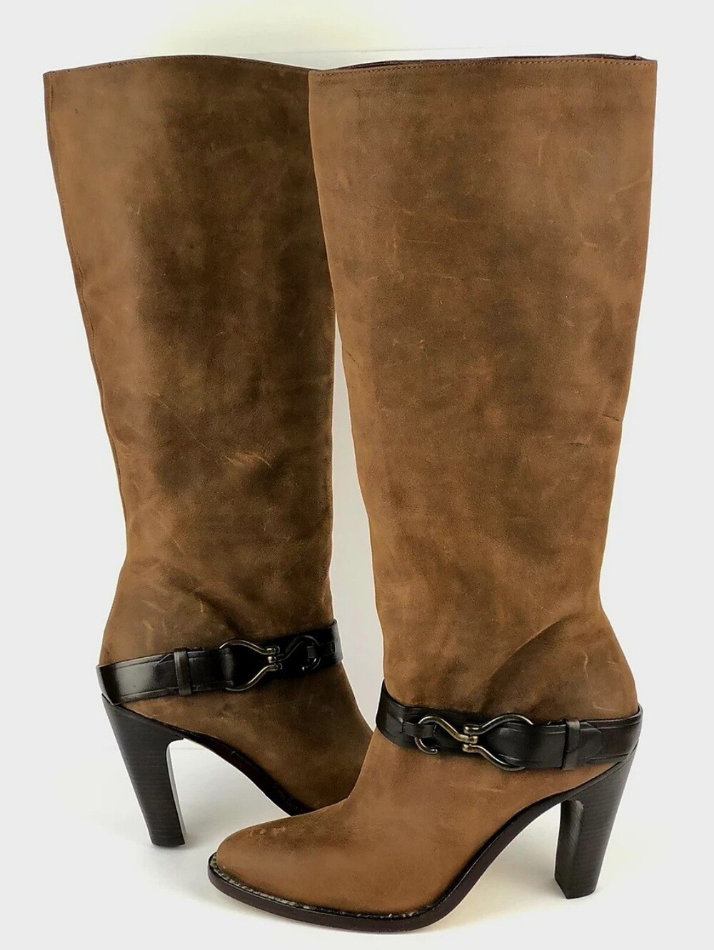 EUC- Cole Haan NikeAir Tantivy Brown Leather Knee High Heel Boots Women's Size 7